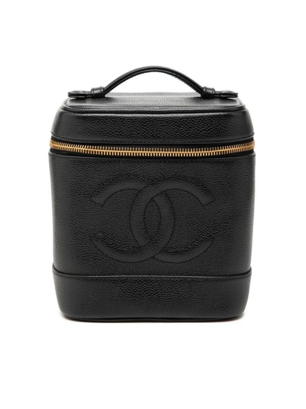 Chanel CC Logo Vanity Bag Handbag Black Caviar Leather